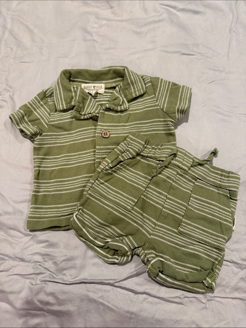 Rabbit & Bear Olive Striped Kids Matching Set